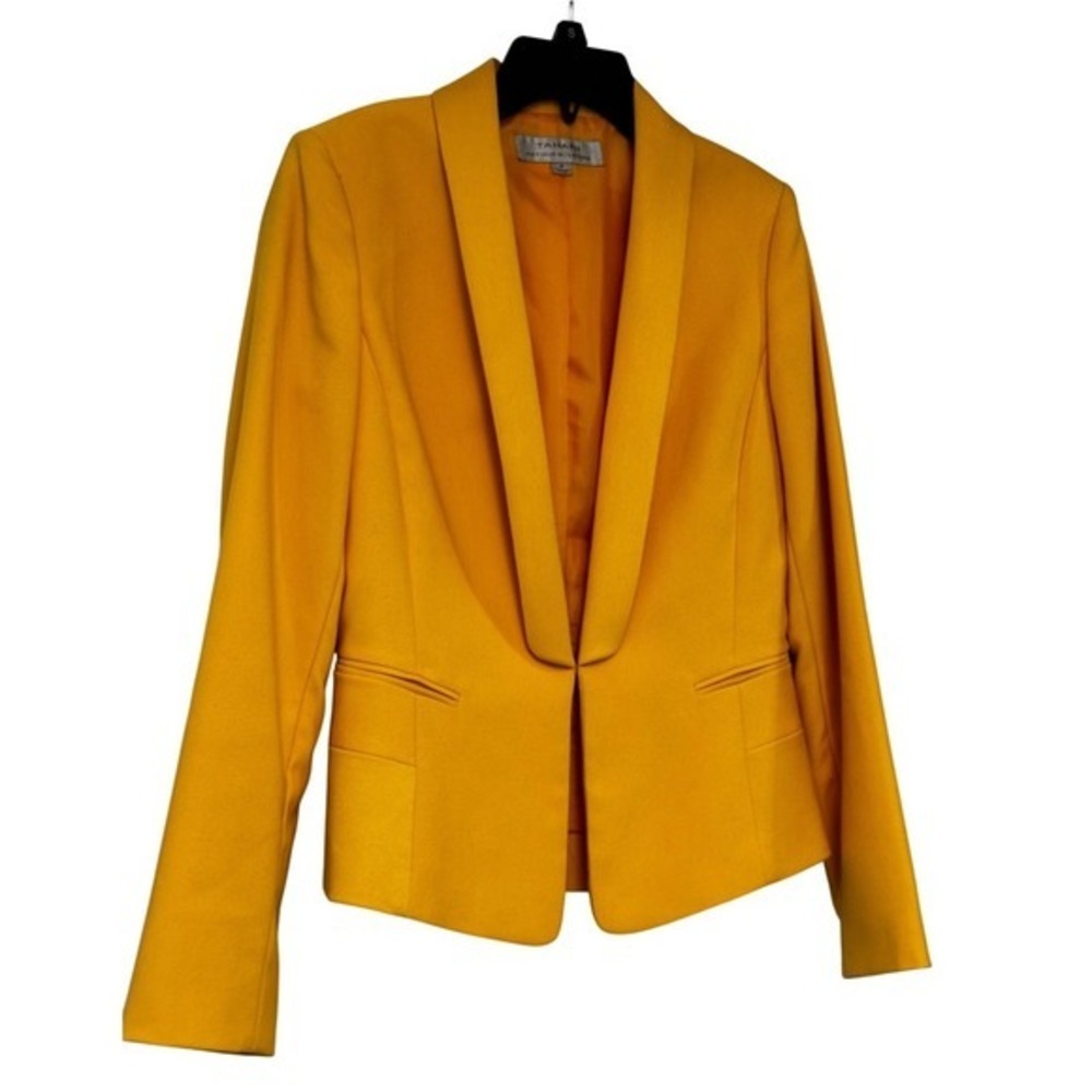 Tahari Arthur S Levine Mustard Yellow Open Front Shawl Collar Blazer‎ Size 4